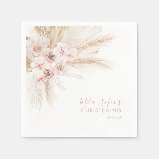 Boho Floral Taufe Napkins Girls Christening Pink Serviette (Vorderseite)