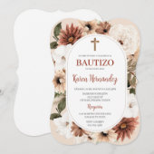 Boho Floral Taufe Spanische Einladung (Vorne/Hinten)