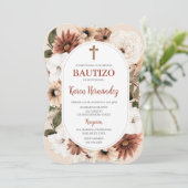 Boho Floral Taufe Spanische Einladung (Stehend Vorderseite)
