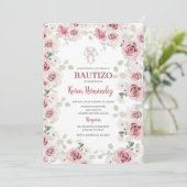 Boho Floral Taufe Spanische Einladung (Stehend Vorderseite)