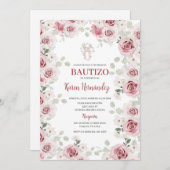 Boho Floral Taufe Spanische Einladung (Vorne/Hinten)