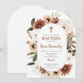 Boho Floral Taufe Spanische Einladung (Vorne/Hinten)