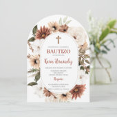 Boho Floral Taufe Spanische Einladung (Stehend Vorderseite)