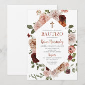 Boho Floral Taufe Spanische Einladung (Vorne/Hinten)