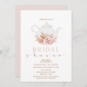 Boho Floral Teapot Tee Party Brautparty Einladung (Vorne/Hinten)