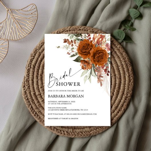 Boho Floral Terracotta Burnt Orange Brautparty Einladung