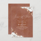 Boho Floral Terracotta Chic Save the Date Ankündigung (Vorne/Hinten)