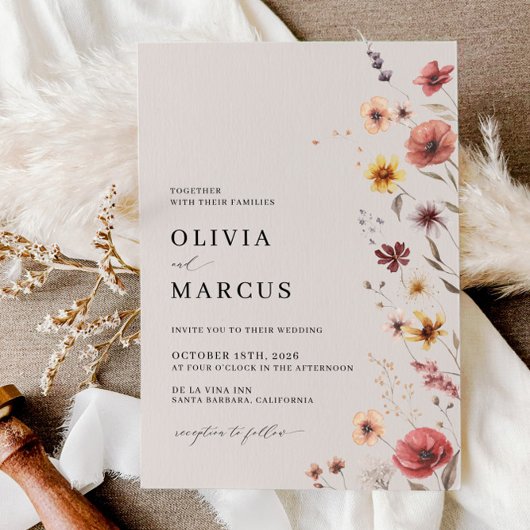 Boho Floral Terracotta Meadow Wedding Einladung