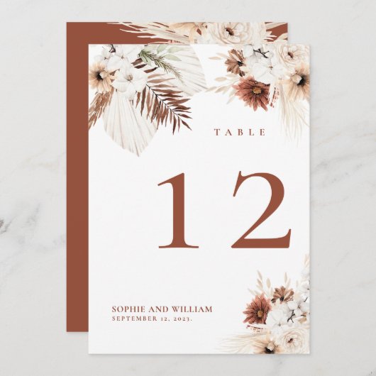 Boho Floral Terracotta Tischnummern (Vorne/Hinten)