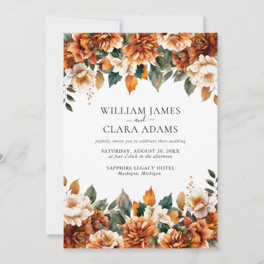 Boho Floral Terracotta Wasserfarbe QR Code Hochzei Einladung (Vorderseite)