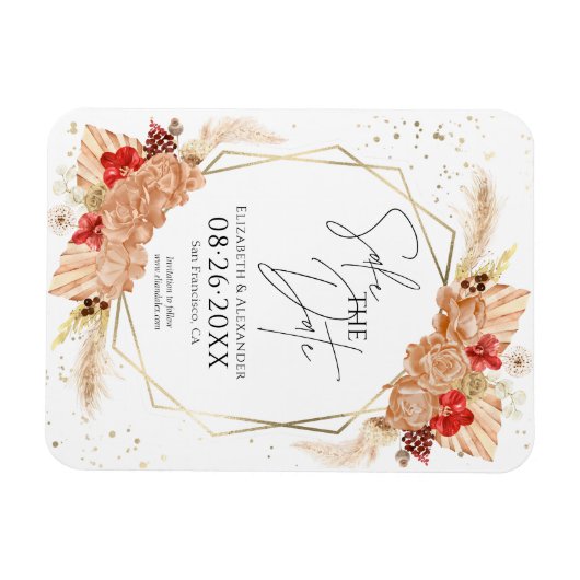 Boho Floral | Terracotta Wedding Save the Date Magnet (Horizontal)