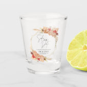 Boho Floral | Terracotta Wedding Save the Date Schnapsglas (Vorderseite)