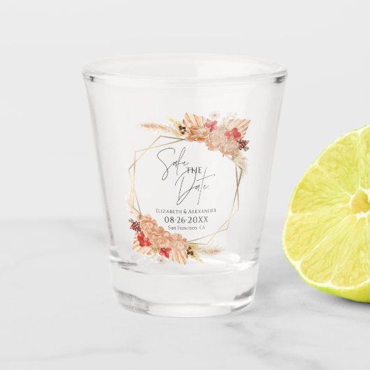 Boho Floral | Terracotta Wedding Save the Date Schnapsglas