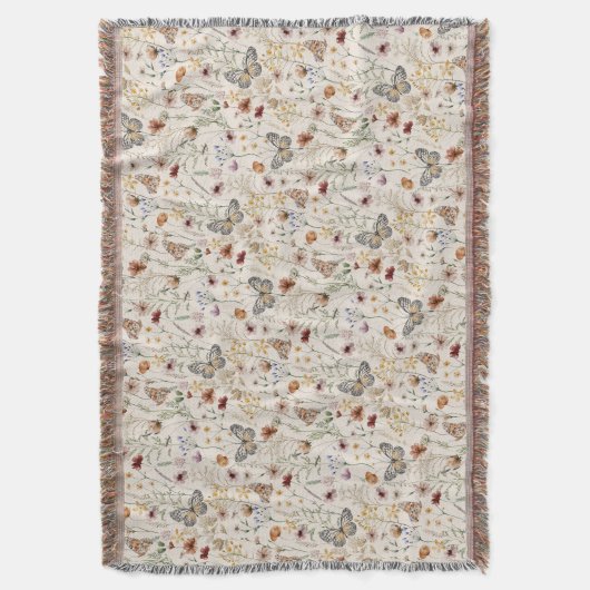 Boho Floral Throw Blanket Decke (Vorderseite Vertikal)