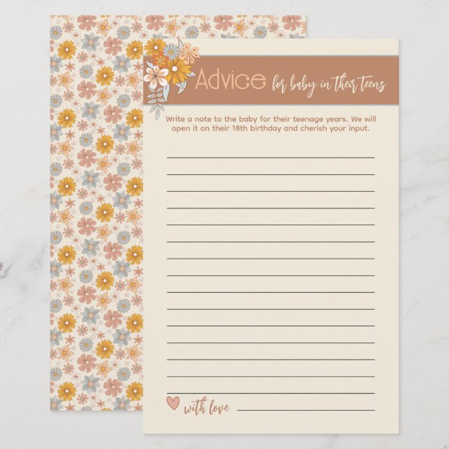 Boho Floral Time Capsule Advice Baby Shower Game (Vorne/Hinten)