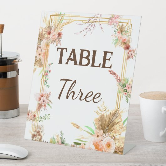 Boho Floral Tischnummer Sockelschild (In Situ)