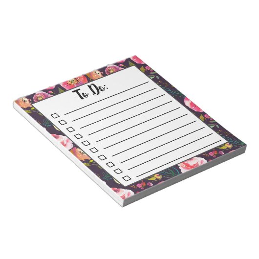 Boho Floral to do List, Daily Task Planner Notizblock (angewinkelt)