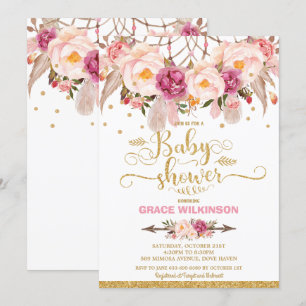 Boho Floral Traumfänger Baby Shower Mädchen Einladung