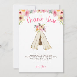 Boho Floral Tribal Teepee Birthday Dankeskarte