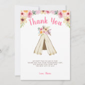 Boho Floral Tribal Teepee Birthday Dankeskarte (Vorderseite)