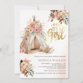 Boho Floral Tribal Teepee Girl Baby Dusche Einladung (Vorderseite)