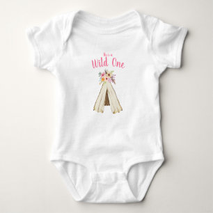 Boho Floral Tribal Teepee Wild 1 1. Geburtstag Baby Strampler