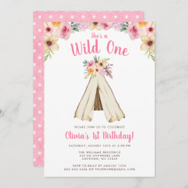 Boho Floral Tribal Teepee Wild 1 1. Geburtstag Einladung