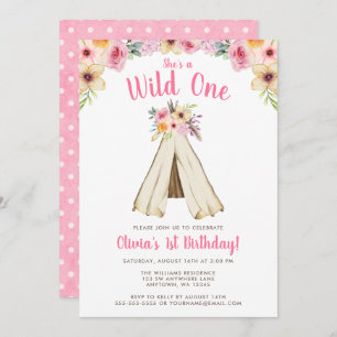 Boho Floral Tribal Teepee Wild 1 1. Geburtstag Einladung