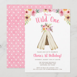 Boho Floral Tribal Teepee Wild 1 1. Geburtstag Einladung