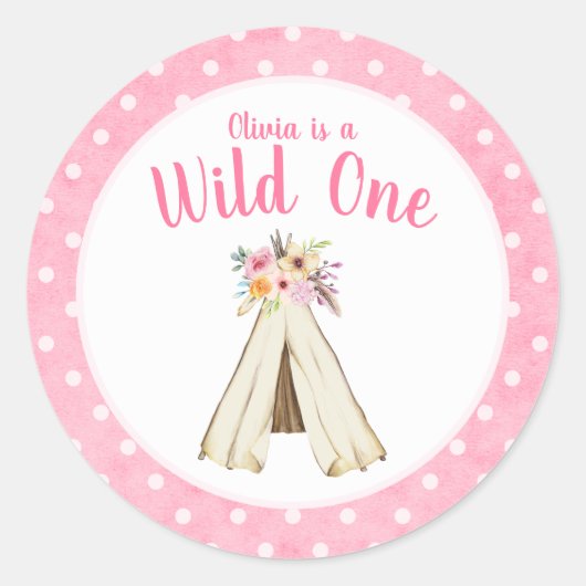 Boho Floral Tribal Teepee Wild 1 1. Geburtstag Runder Aufkleber (Vorderseite)