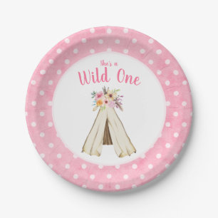 Boho Floral Tribal Teepee Wilder 1. Geburtstag Pappteller