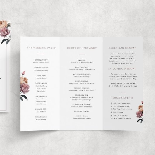 Boho Floral Trifold Wedding Program Paper Sheet
