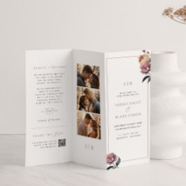Boho Floral Trifold Wedding Program Paper Sheet
