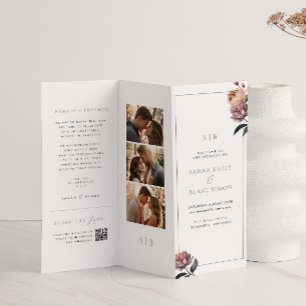 Boho Floral Trifold Wedding Program Paper Sheet