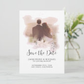 BOHO Floral Tropical Modern Script Palm Foto Save The Date (Stehend Vorderseite)
