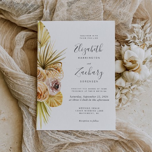 Boho Floral Tropical Soft Earth Tones Wedding Einladung