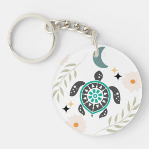 Boho Floral Turtle Acrylic Schlüsselanhänger - Nat