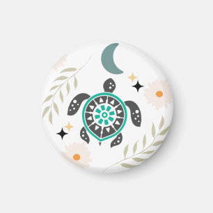Boho Floral Turtle - Crescent Moon Magnet
