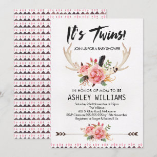 Boho Floral Twin Girls Babydusche Einladung