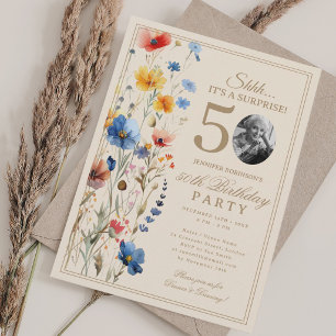 Boho-Floral-Überraschung 50. Geburtstagsfeier für Einladung
