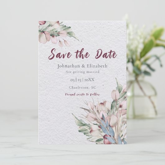 Boho Floral und Botanisch Save the Date (Stehend Vorderseite)