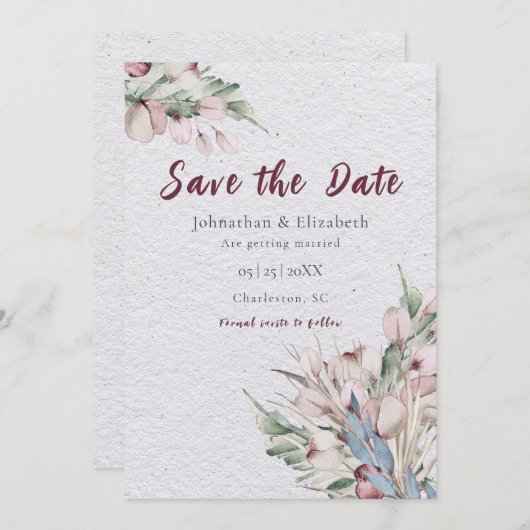 Boho Floral und Botanisch Save the Date (Vorne/Hinten)