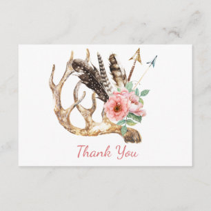 Boho-Floral- und Geweih-Dankeskarten Einladung
