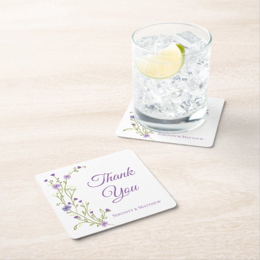 Boho Floral Vielen Dank für Ihre Lila Wildblume Ho Rechteckiger Pappuntersetzer (Vor Ort)