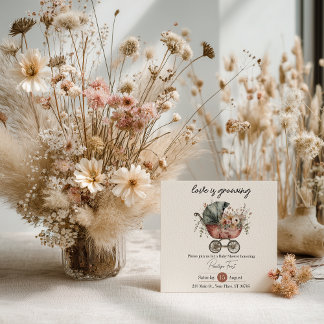 Boho Floral Vintage Baby Carriage Baby Shower Invi Einladung