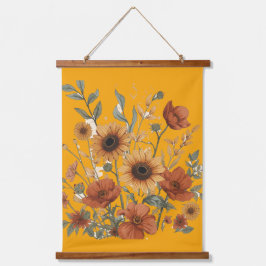 Boho Floral Wall Tapestes - Sonnenblumen Wandteppich Mit Holzrahmen