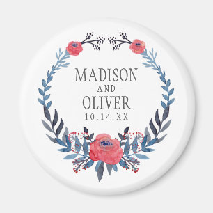 Boho Floral Wasserfarbe Rote Rosen Hochzeit Magnet