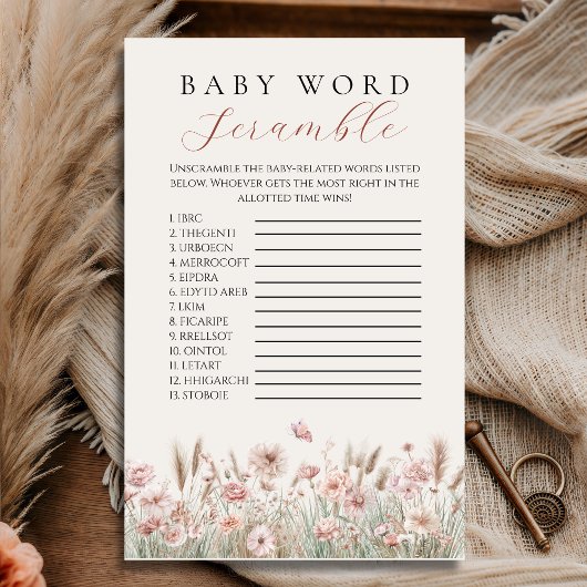 Boho Floral Watercolor Baby Word Scramble Flyer