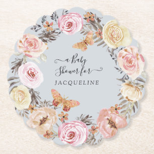 Boho Floral Watercolor Blauer Rosa Babydusche Untersetzer