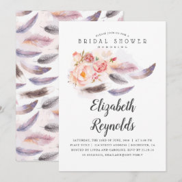 Boho Floral Watercolor Feathers Brautparty Einladung
